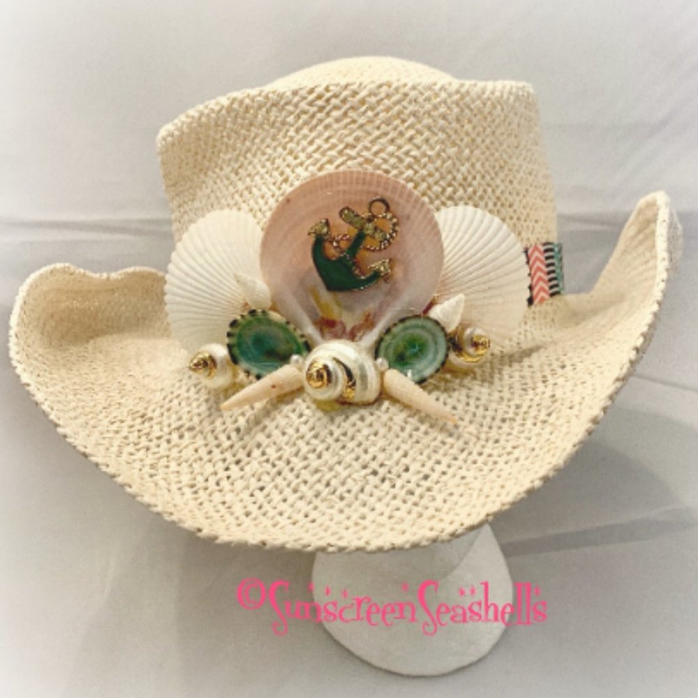 Anchor & Seashells White Panama Cowboy Sun Hat - Picture 4 of 4